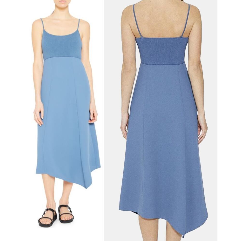 Theory Flared Slip‎ Dress in Crepe in steel blue New size Large
